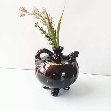 Vintage Peter's and Reed Pottery 4 Legged Jug Bud Vase/ Embossed Floral Design/ Farmhouse, Rustic Bohemian, Eclectic Country Cottage Decor 