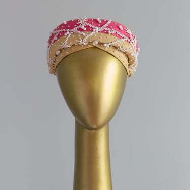 Fabulous 1960's Christian Dior Pink Beaded Cocktail Hat