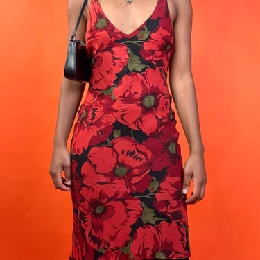 Rose Silk Print Halter Dress