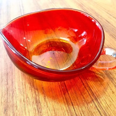 MCM Vintage Red/Orange Blown Glass Gravy Boat/ Cream Pitcher MCM Art Glass 