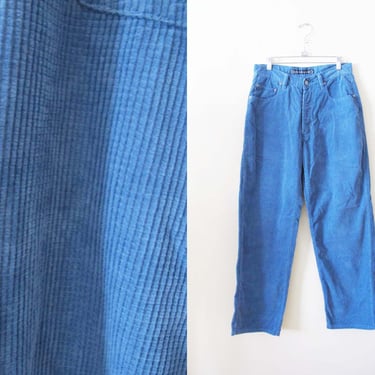 Vintage 2000s Blue Baggy Corduroy Pants 30 - Y2K High Waist Wide Leg Chunky Gender Neutral Cords 