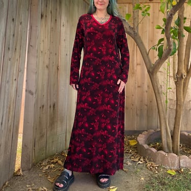 Vintage 1990’s Dark Red Rose Stretchy Maxi Dress 