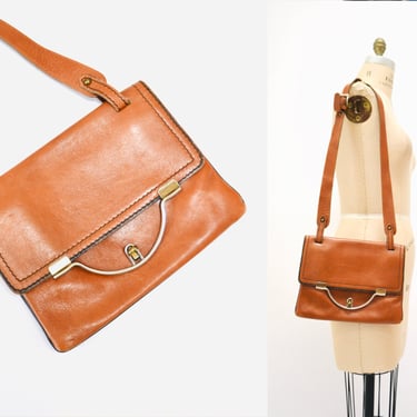 Vintage 70s Brown Leather Bag Brown Leather Shoulder Envelope Bag Purse Medium Sized 70s Brown Envelope Leather Shoulder Bag Purse 