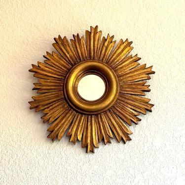 sunburst mirror - vintage florentine antique gold gilded wood frame 
