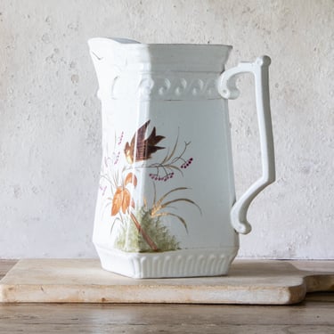 Antique Bird Pitcher, Porcelain Nature Inspired Vessel Vase 