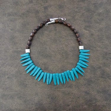 Turquoise spike necklace, silver 