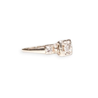 Elegant 1950's Diamond Engagement Ring In 14K White Gold, Three-Stone Diamond Ring .65 TCW, Estate Jewelry, 11 US 