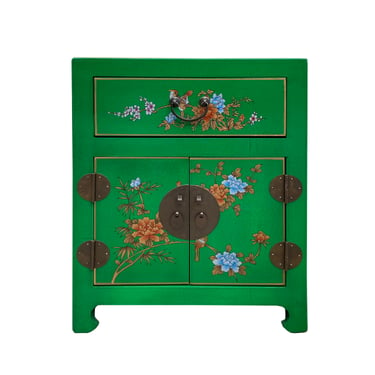 Chinese Bright Green Graphic Vinyl Moon Face End Table Nightstand cs7504E 