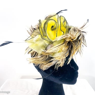 1990s Yellow Feather Fascinator | 90s Yellow Feather Hat | Avant Gard Hat | Because We Can 