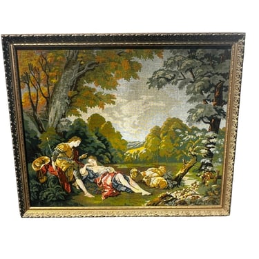 Antique Framed Tapestry Panel, French, Needlepoint Frieze, Victorian, Circa 1900