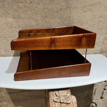 1960s MCM Modernist Tiered Office Letter File Tray in Restored Walnut Wood 