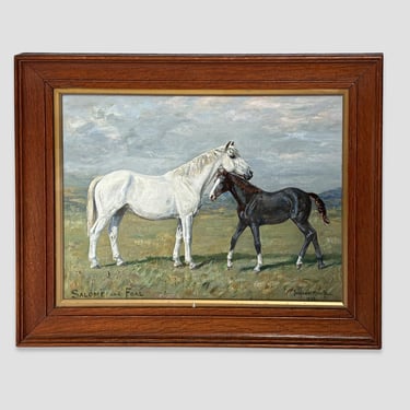 1936 “Salome and Foal” English Equestrian Oil On Canvas Board by Imogen Muntz 