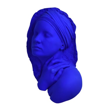 Marc Sijan Hyper-realist Woman in Bright Blue 3-dimensional Wall Sculpture 