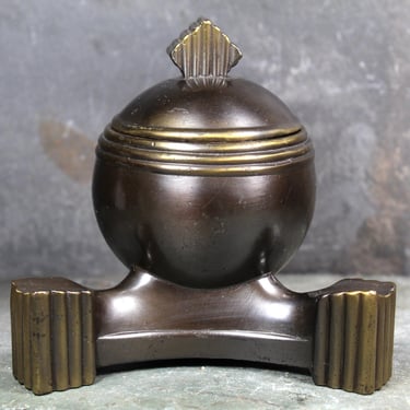 RARE Antique Art Deco Inkwell - Bronze or Brass Art Deco Styled Inkwell with Glass Ink Pot Insert | Made in USA | Free Shipping 