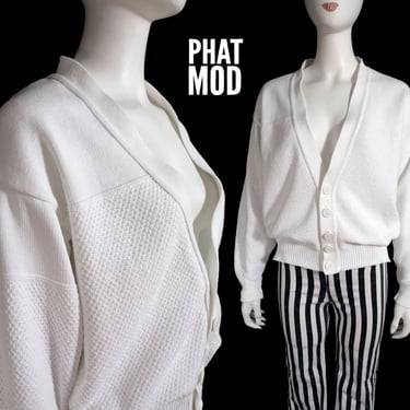 Cool Vintage 80s 90s White Oversized Vibes Cardigan Sweater 