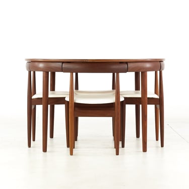Hans Olsen for Frem Rojle Mid Century Danish Teak Dining Table with Nesting Chairs - Set of 4 - mcm 