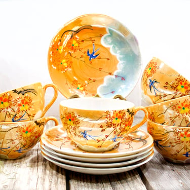 VINTAGE: 4 Sets - Hand Painted Lustware Cup and Saucer - Japan - Hand Painted - SKU 32-D-00016768 