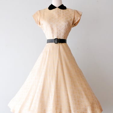 Darling 1950's Black & Gold Brocade Party Dress / Sz S