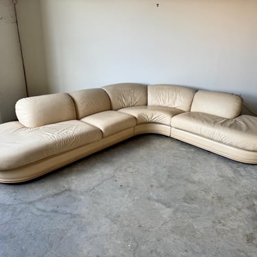 1970s Postmodern Three-Piece Beige Leather Sectional Sofa by Roche Bobois 