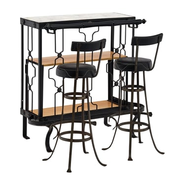 French Art Deco Period Iron Bar and Stools
