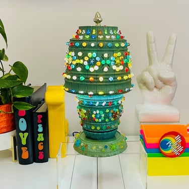 Vintage 1970s Kitsch RV Camp Patio Lamp Lawnware Flower Pot Plastic Jewel Light Up Hobby Craft 