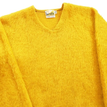 shaggy mohair sweater / Kurt Cobain sweater / 1960s shaggy golden yellow mohair v neck boxy fit sweater Medium 