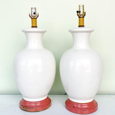 Pair of Large White Ceramic Ginger Jar Lamps