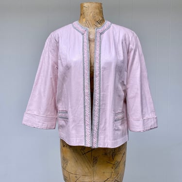 Vintage 1950s Voris Pink Leather Jacket, 50s Cropped Evening Coat 3/4 Sleeves, Medium 40 Inch Bust 