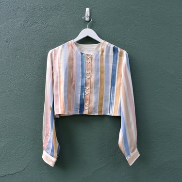 hand painted silk shirt, cropped vintage blouse 