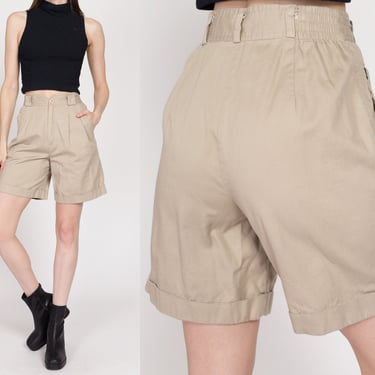 XS-Sm 80s Khaki High Waisted Pleated Shorts 24"-27" | Vintage Cotton Casual Mom Shorts 