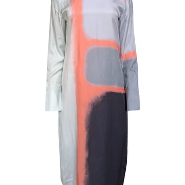 Equipment - Grey, Orange, Mint, & Black Print Silk Blend Dress Sz S