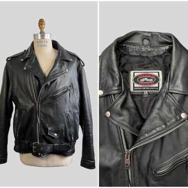 BIKER ESSENTIAL Vintage 90s/00s River Road Jacket | 1990s/Y2K Black Leather Motorcycle Jacket | Moto Biker Rocker | Men's Size XL 