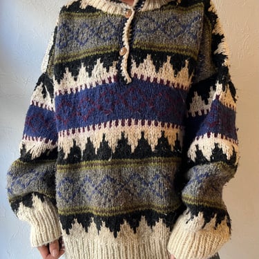 Vintage Hand Knit Thick Wool Sweater / XL 
