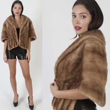 Real Vintage Mink Stole With Fur Under Collar, 60s Wedding Bolero With Pockets, Mother Of The Bride Outfit 
