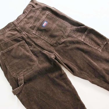 Vintage 90s Y2K Carpenter Pants 28 - Brown Corduroy Baggy Wide Leg Womens Pants - Raw Hem 