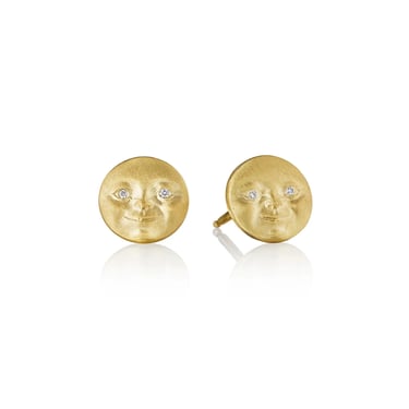 18k &amp; Diamond Moonface Stud Earrings