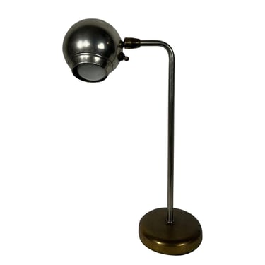 1960s Mid-Century Modern Space Age Industrial Stainless Steel + Brass Spherical Task Lamp 