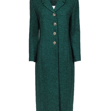 St. John - Emerald Green Sparkly Knit Button Front Longline Coat Sz 12