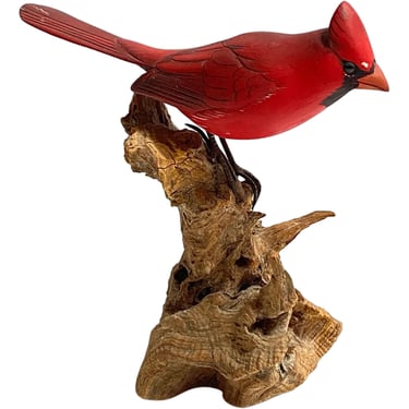 American New England WENDELL GILLEY Painted Wood Cardinal Bird Carving