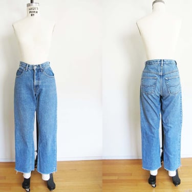 Vintage 2000s Anchor Blue Denim Wide Leg Jeans 27 Small - Y2K High Waist Straight Wide Leg Frayed Cuff Denim Pants 