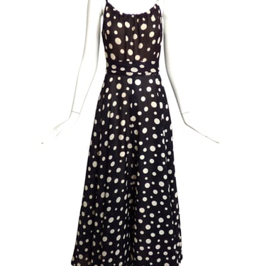 LANVIN- 1970s Polka Dot Crepe Gown, Size 6