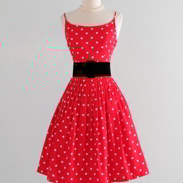 Vintage 1980's Red & White Polka Dot Party Dress by Geary Roark Kamisato / S