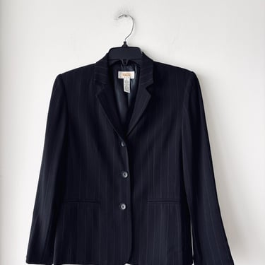 90s Talbots Blazer Black Pinstripe 3 Button Wool Blend Womens 4 Office Academia Corpcore 