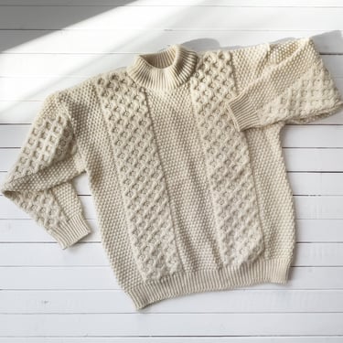 cream wool fisherman sweater 90s vintage Carraig Donn thick heavy mockneck knit sweater 