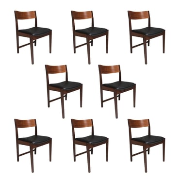 Midcentury CADO Danish Teak Dining Chairs in Black Leather