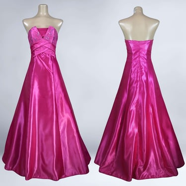 VINTAGE 90s Y2K Hot Pink Satin Ball Gown Prom Dress by Jessica McClintock for Gunne Sax Sz 3 | 1990s Strapless Formal Party Dress | VFG 