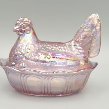 Fenton Pink Pearl Hen on a Nest | Vintage Animal Covered Iridescent Dish (1992) 