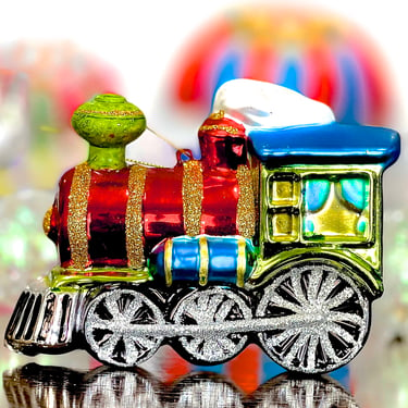 VINTAGE: 5" Colorful Glass Train Ornament - Locomotive Ornament - Christmas Ornament - SKU 00040170 