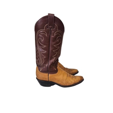 Justin 1970's Two Tone Brown Western Cowboy Boots I Sz 8.5 I Womans 