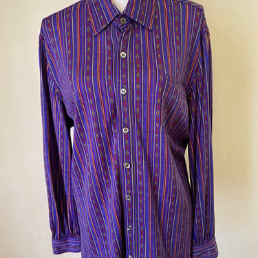 Vintage CELINE Paris Iconic Signature Chain Print Blouse - Rare Couture Long Sleeve Button Down Shirt 